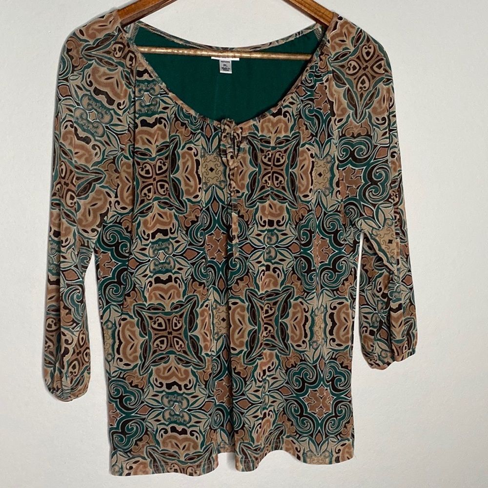 Women’s Peasant Bohemian Brown Green Blouse Petite Large